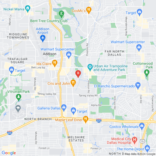 Flatbed Towing Service & Roadside Assistance location map: 14563 Winnwood Rd, Dallas, TX 75254, Dallas, TX